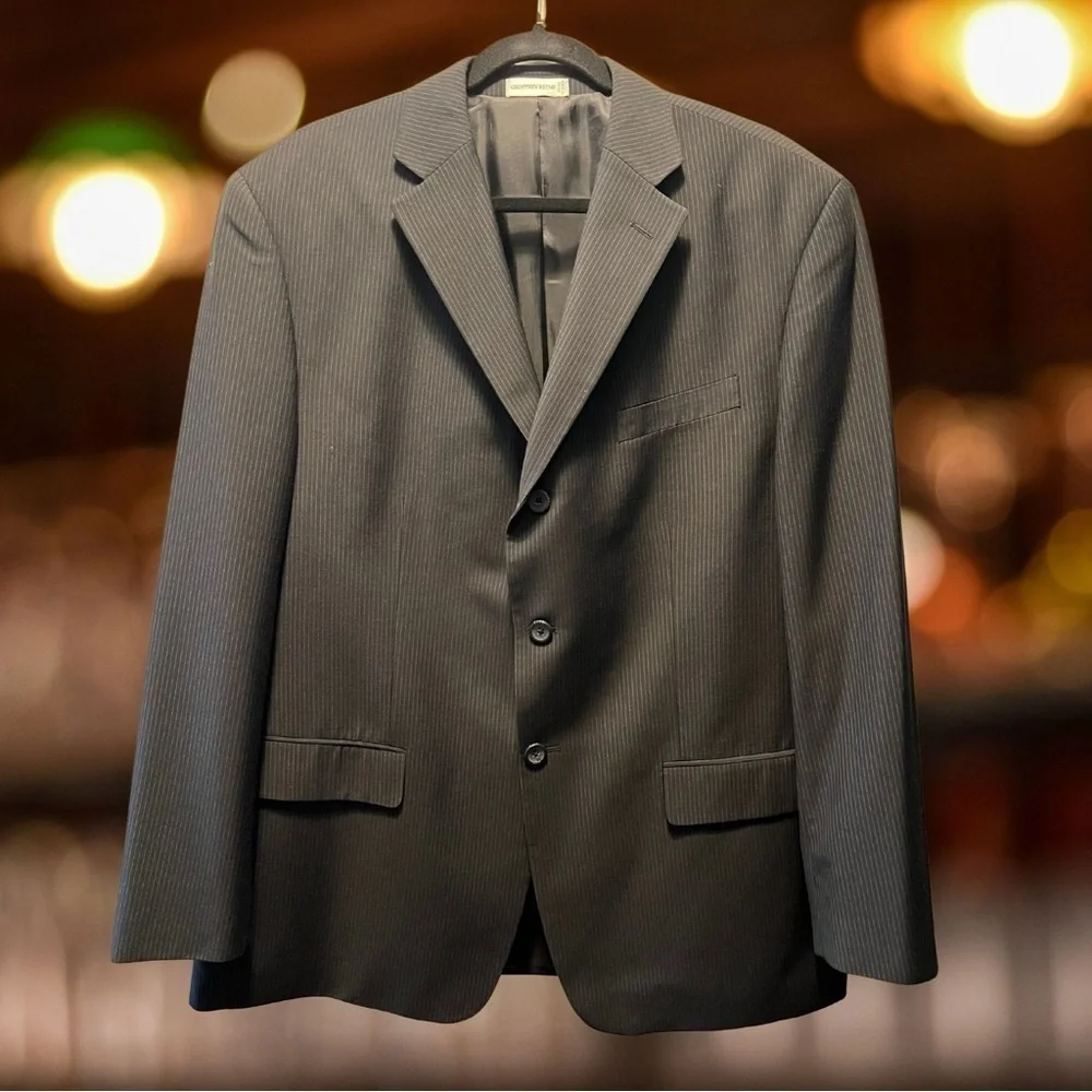 Geoffrey Beene Black Pinstriped Blazer (Size 44R)